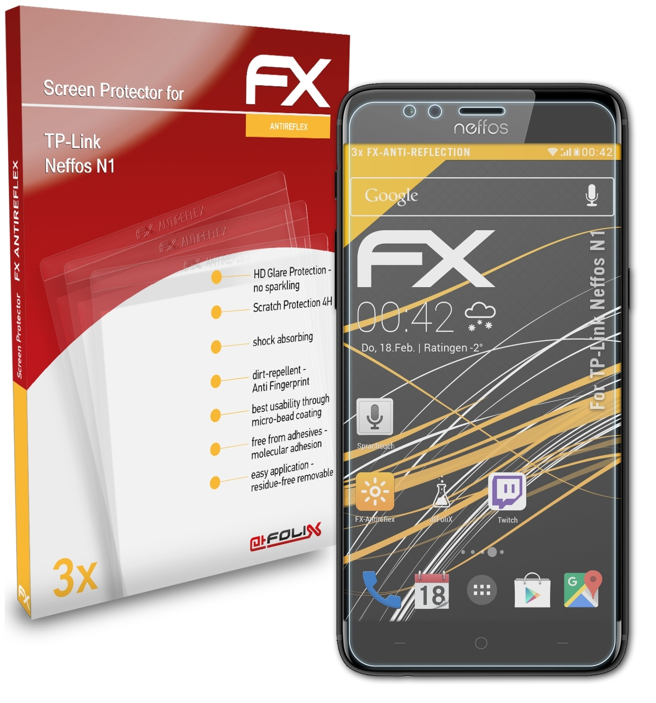 ATFOLIX TP-Link FX-Antireflex N1) 3x Neffos Displayschutz(für