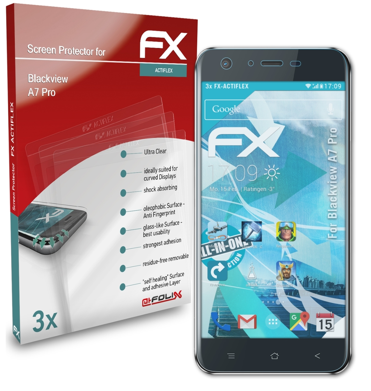 Blackview 3x A7 Displayschutz(für Pro) FX-ActiFleX ATFOLIX