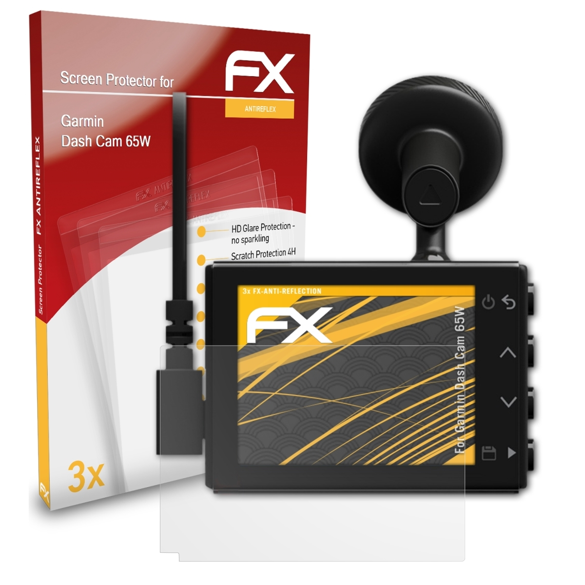 ATFOLIX 3x FX-Antireflex Displayschutz(für Dash 65W) Garmin Cam