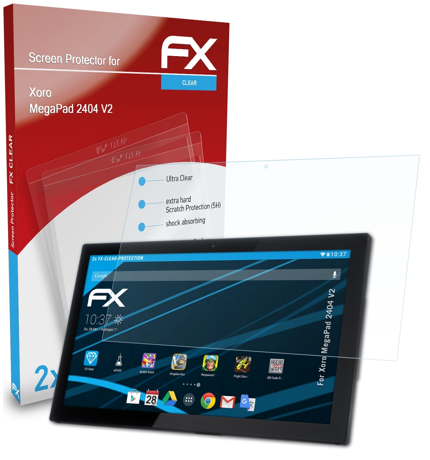 Displayschutz(für Xoro V2) MegaPad 2x ATFOLIX 2404 FX-Clear