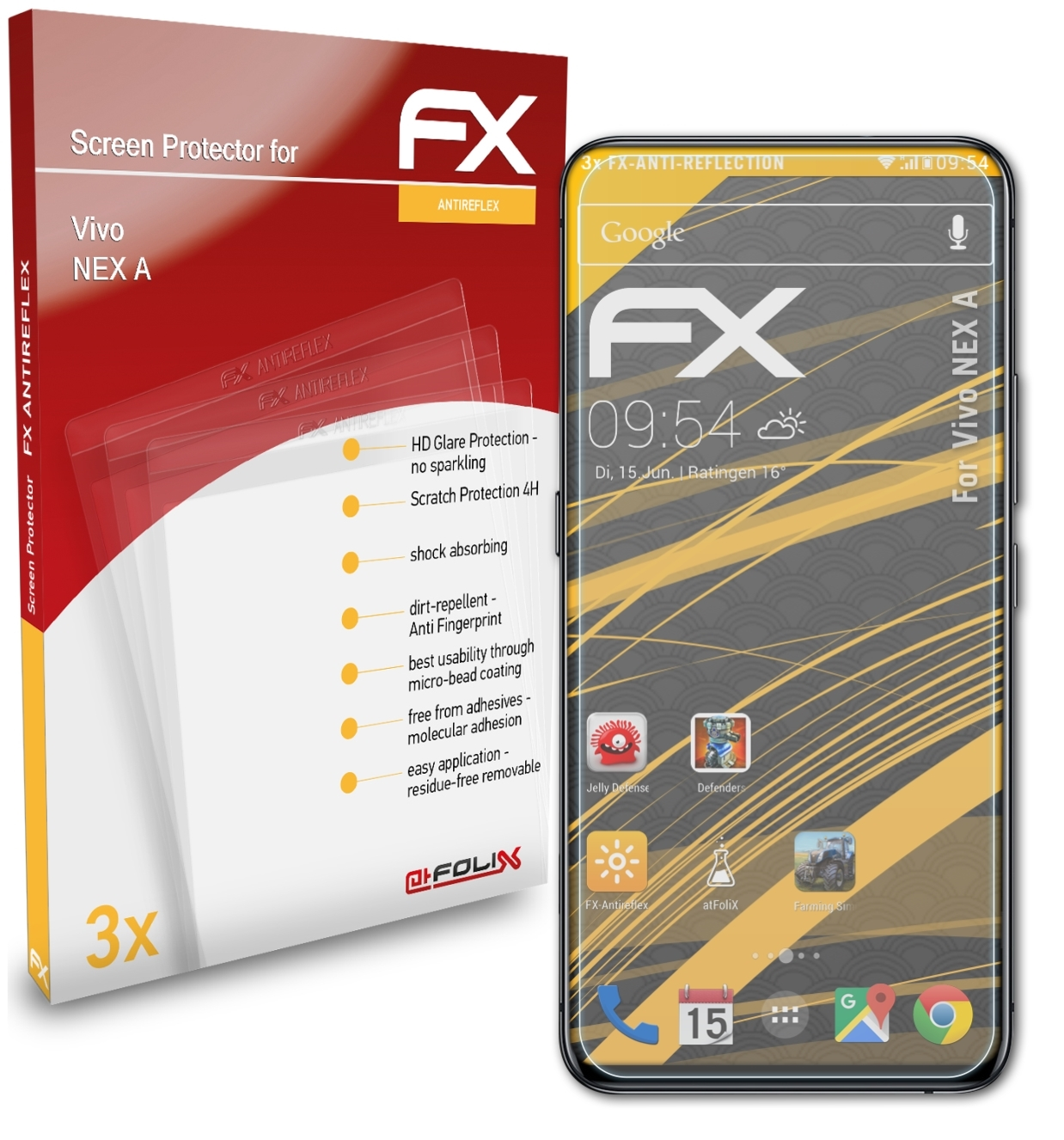 A) 3x Displayschutz(für Vivo FX-Antireflex NEX ATFOLIX