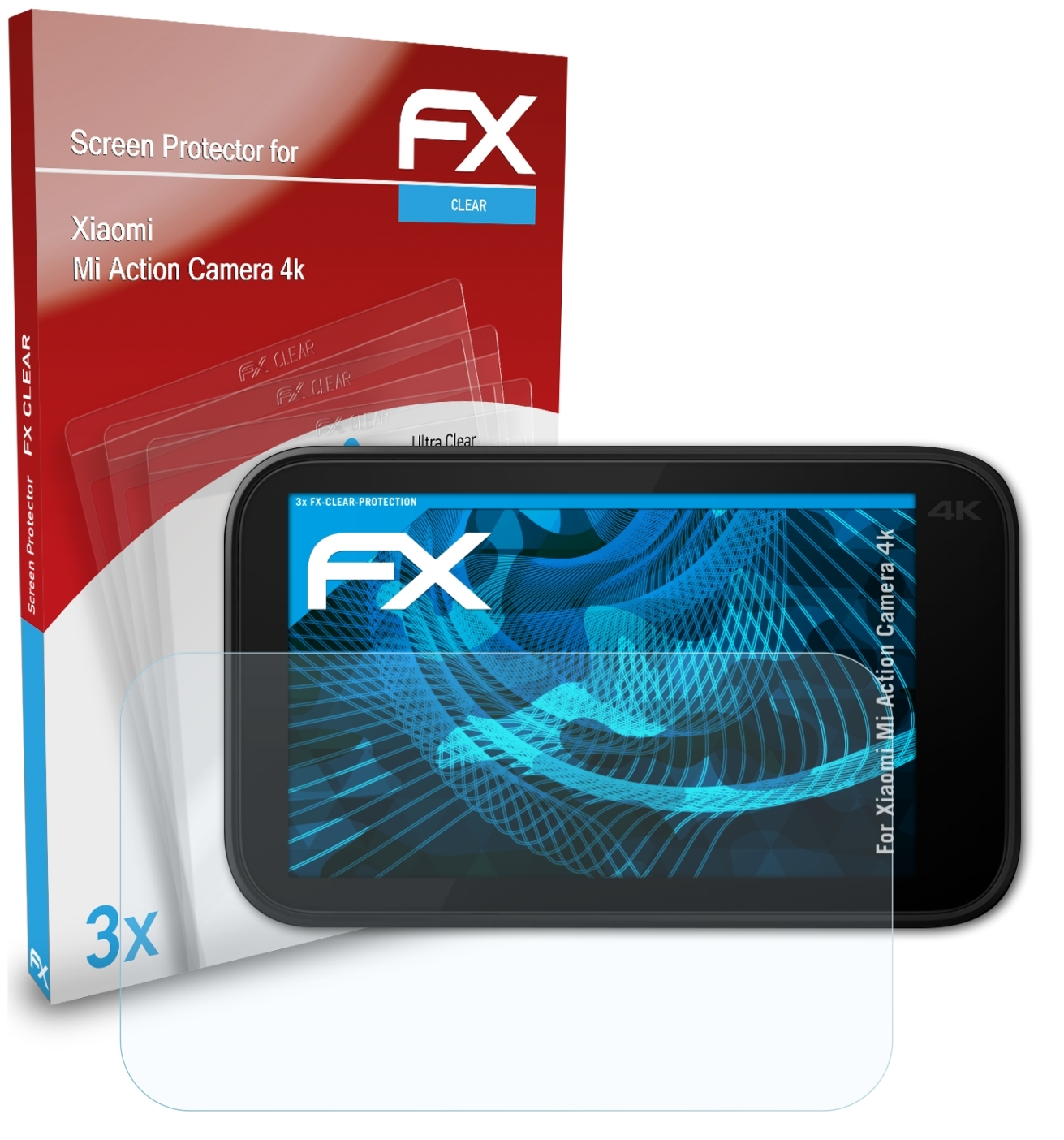 ATFOLIX 3x FX-Clear Displayschutz(für 4k) Camera Action Mi Xiaomi