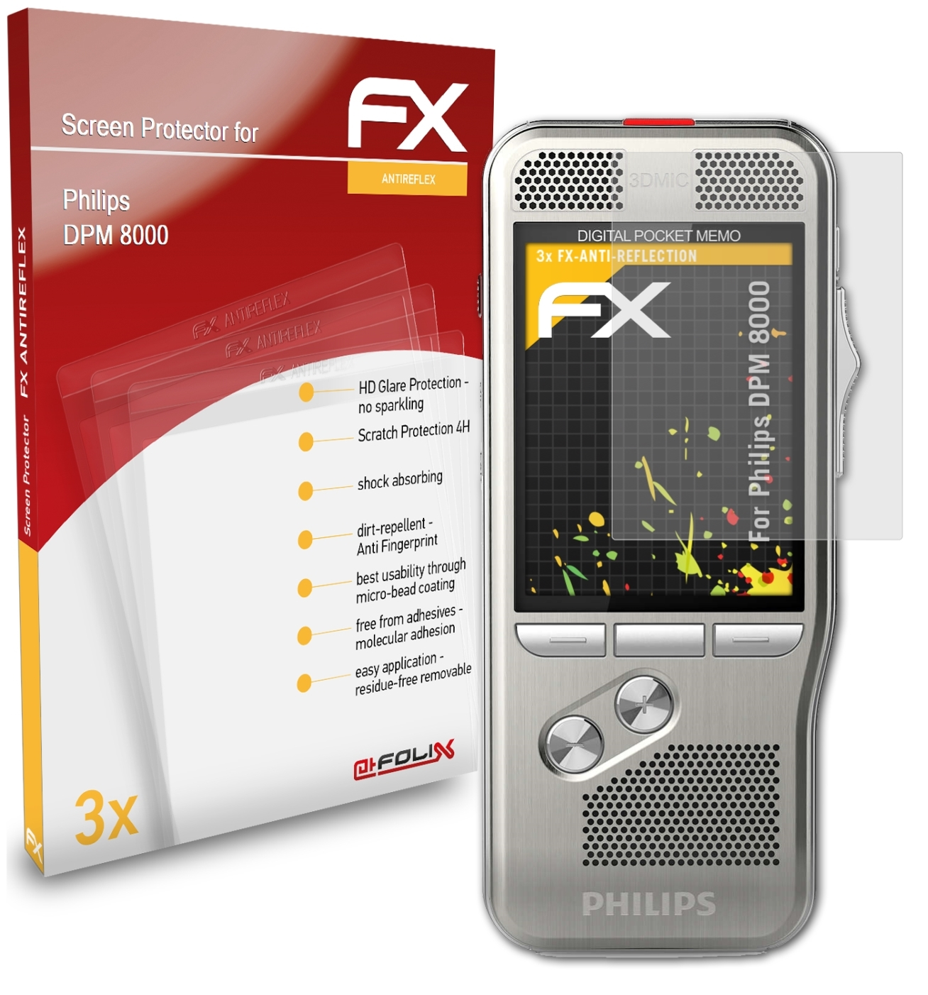 Philips DPM 8000) 3x FX-Antireflex Displayschutz(für ATFOLIX