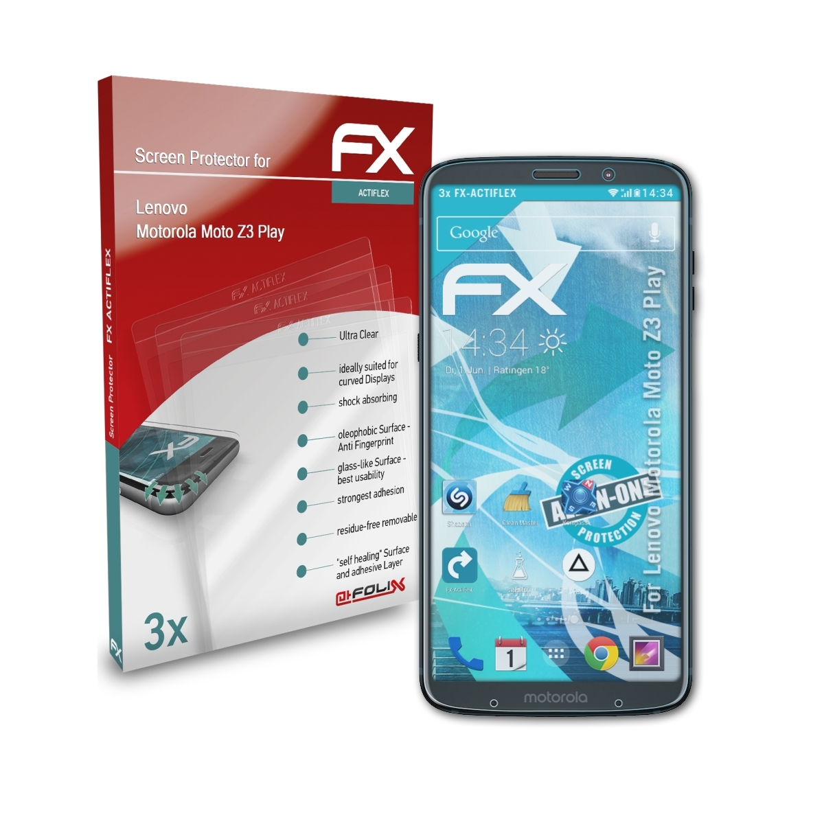 ATFOLIX 3x FX-ActiFleX Displayschutz(für Lenovo Z3 Play) Moto Motorola