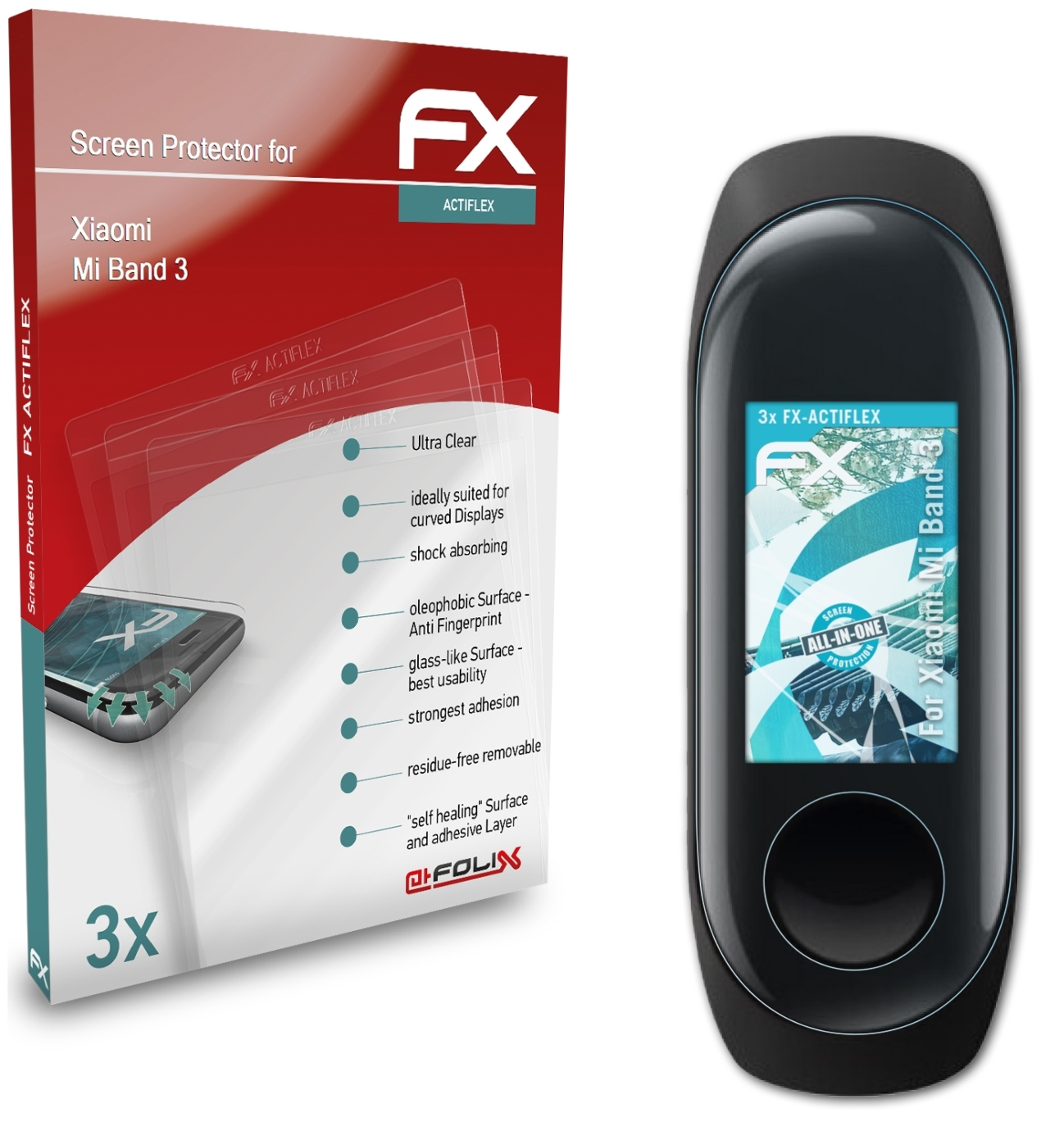 ATFOLIX 3x FX-ActiFleX Displayschutz(für Xiaomi Band Mi 3)