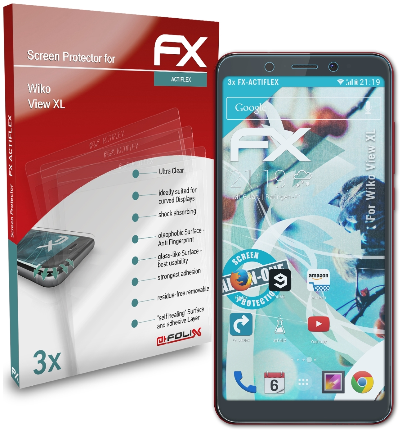 ATFOLIX 3x FX-ActiFleX XL) View Displayschutz(für Wiko