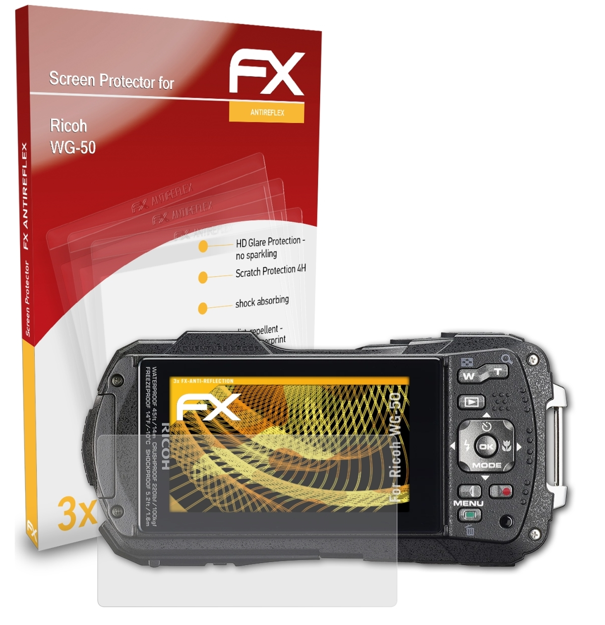 ATFOLIX 3x Displayschutz(für Ricoh WG-50) FX-Antireflex