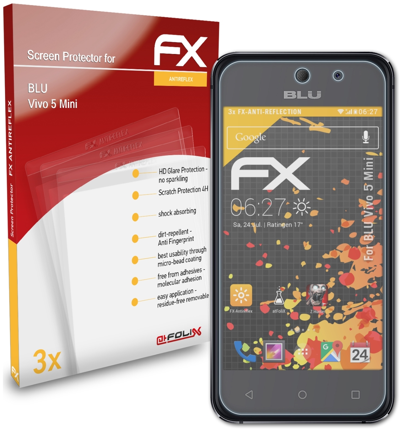 Mini) ATFOLIX 3x Displayschutz(für Vivo BLU FX-Antireflex 5