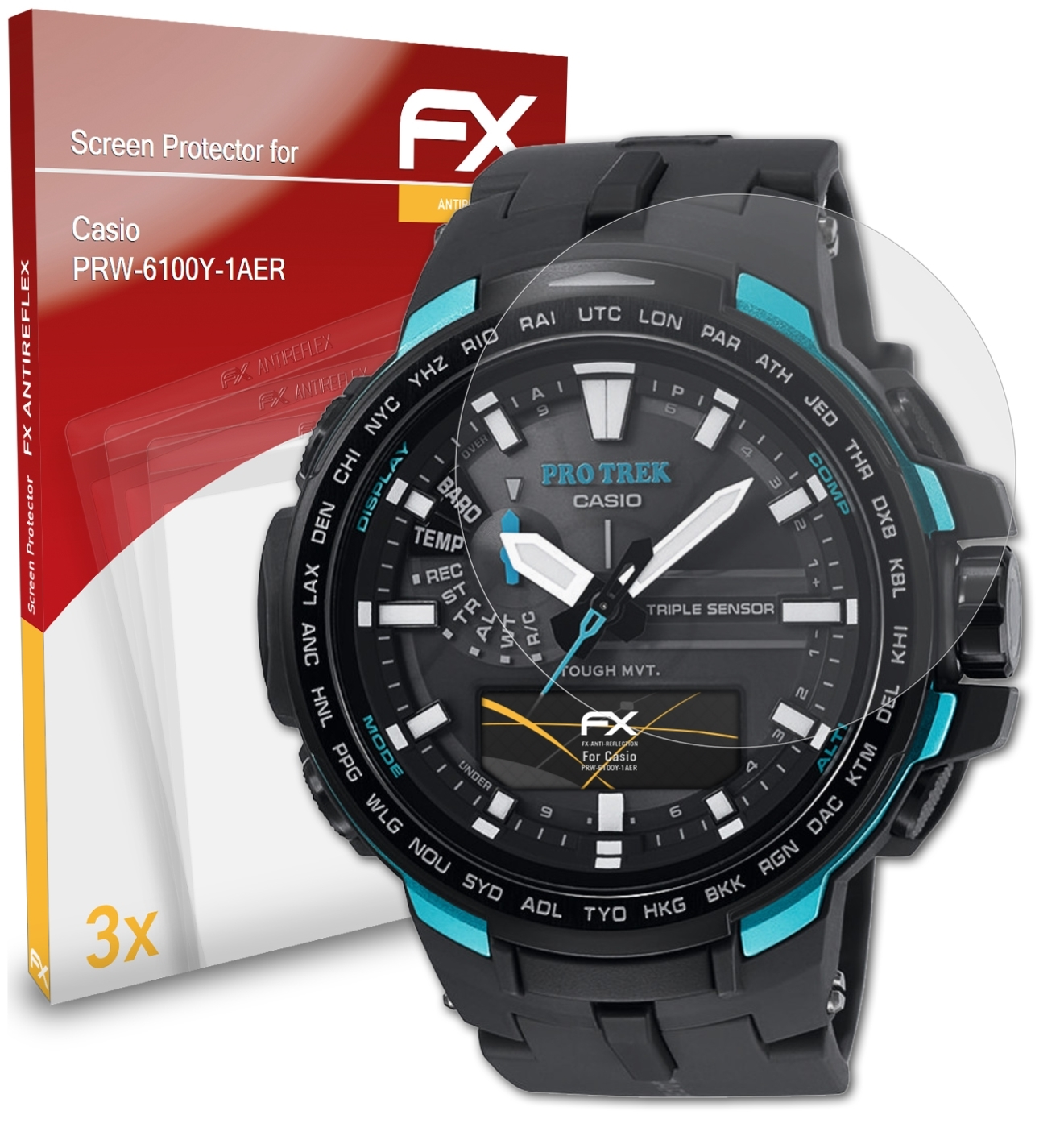 PRW-6100Y-1AER) Casio FX-Antireflex ATFOLIX Displayschutz(für 3x