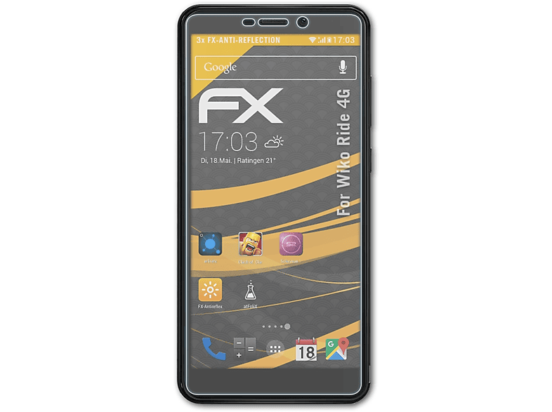 ATFOLIX 3x FX-Antireflex Displayschutz(für 4G) Wiko Ride