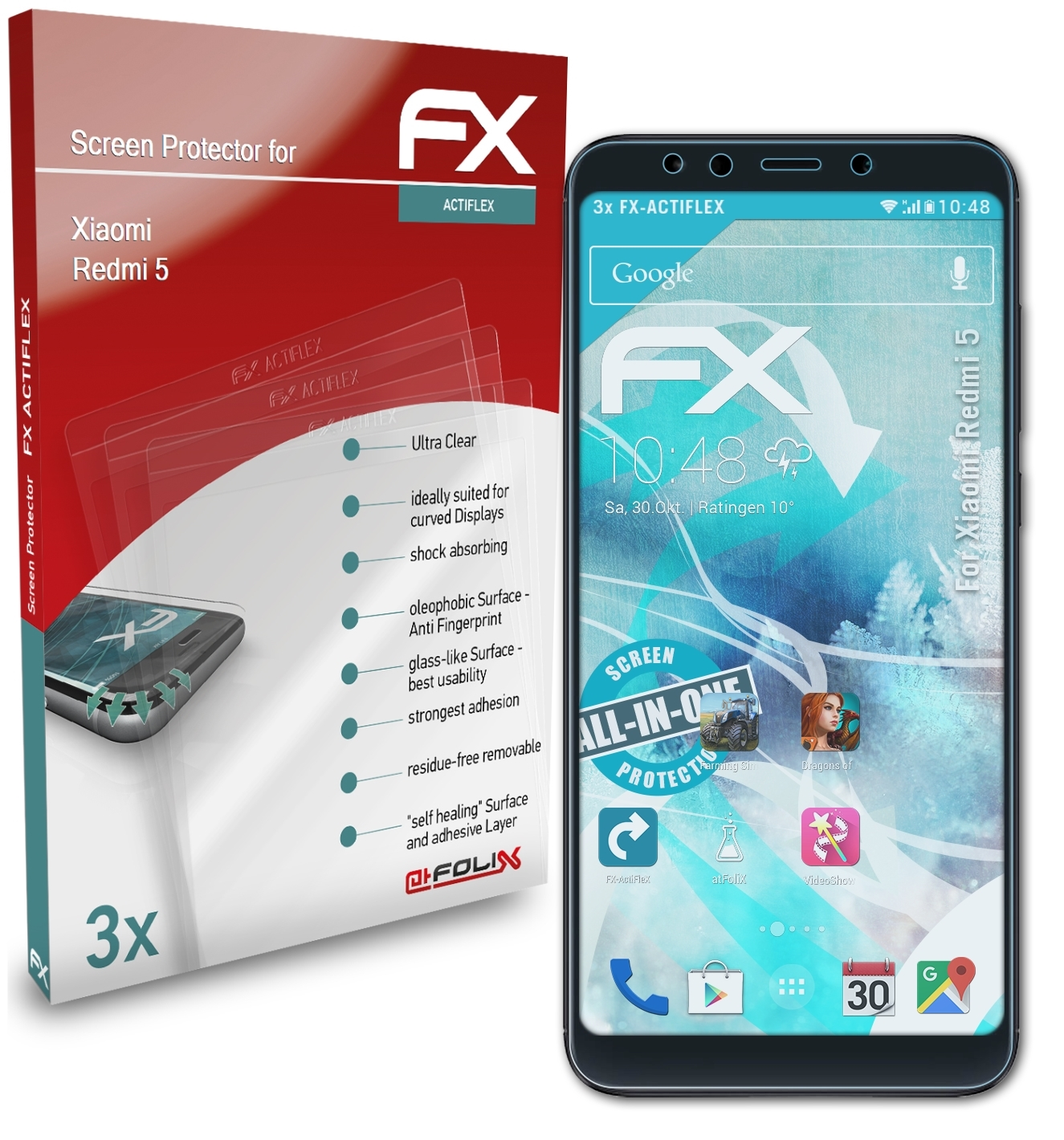 ATFOLIX 3x Displayschutz(für Xiaomi 5) FX-ActiFleX Redmi