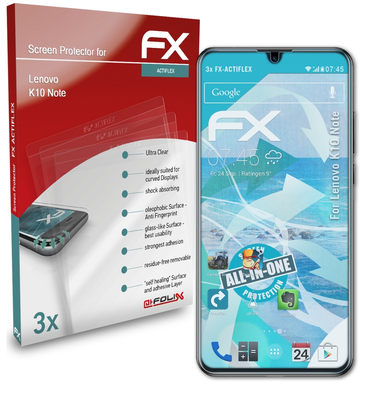 ATFOLIX 3x FX-ActiFleX Displayschutz(für Lenovo K10 Note)