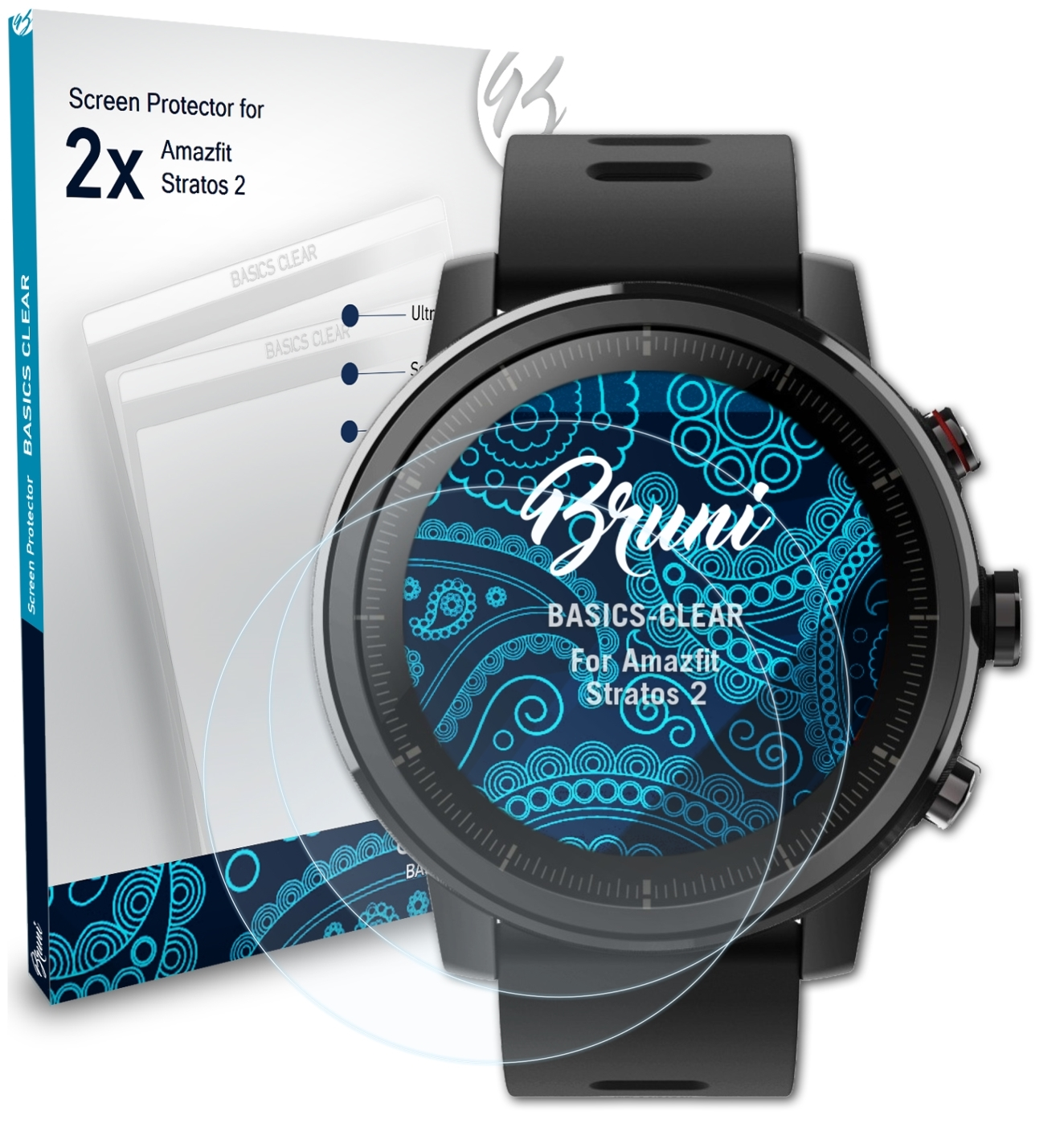 BRUNI 2x Basics-Clear Schutzfolie(für 2) Amazfit Stratos