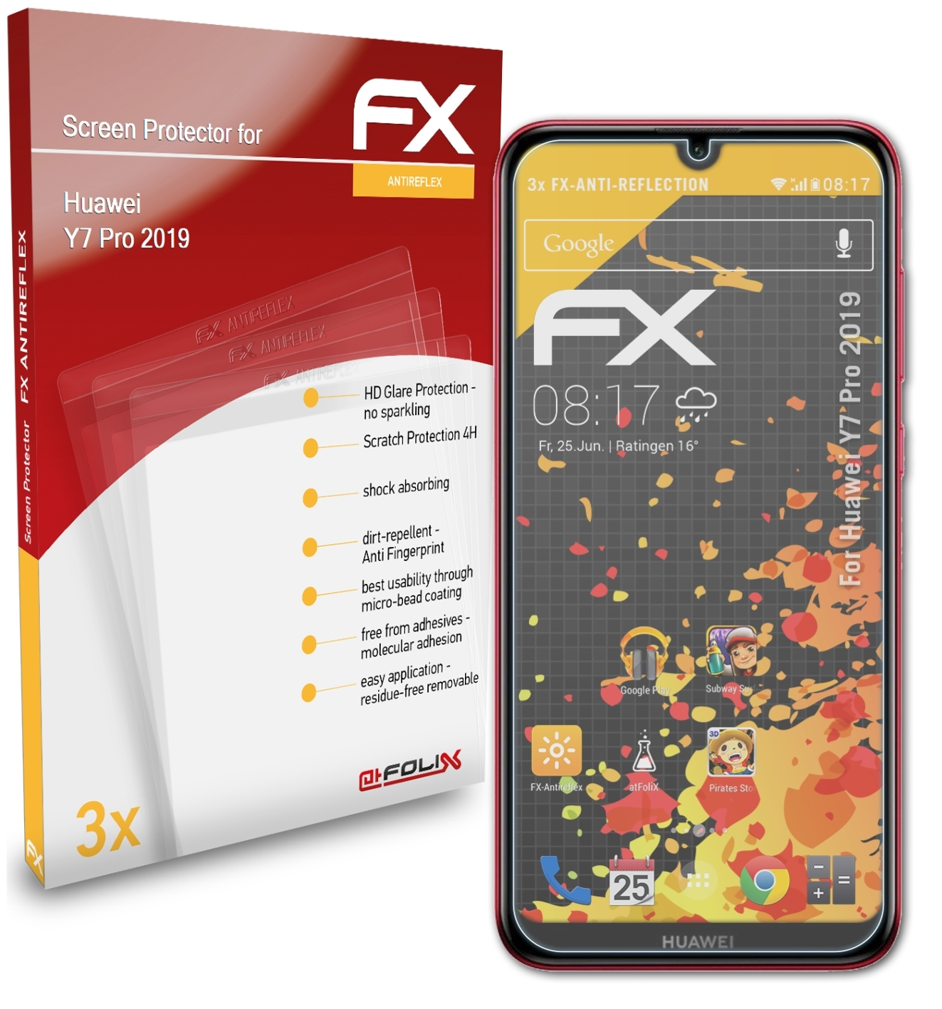 ATFOLIX 3x FX-Antireflex Displayschutz(für 2019) Y7 Pro Huawei
