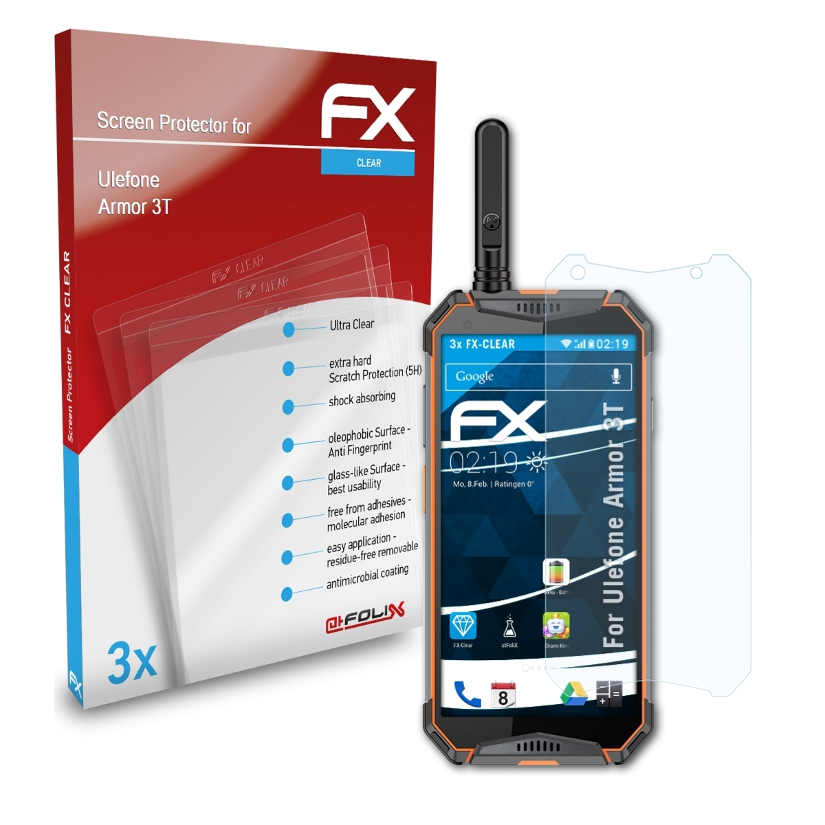 3T) Ulefone FX-Clear Armor Displayschutz(für 3x ATFOLIX