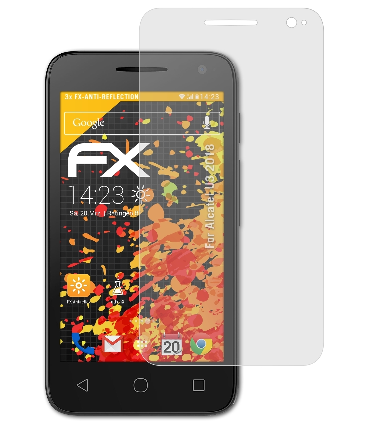 ATFOLIX 3x FX-Antireflex Displayschutz(für Alcatel U3 2018)