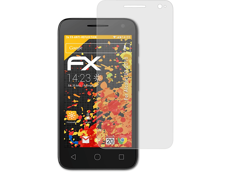 ATFOLIX 3x FX-Antireflex Displayschutz(für Alcatel U3 2018)