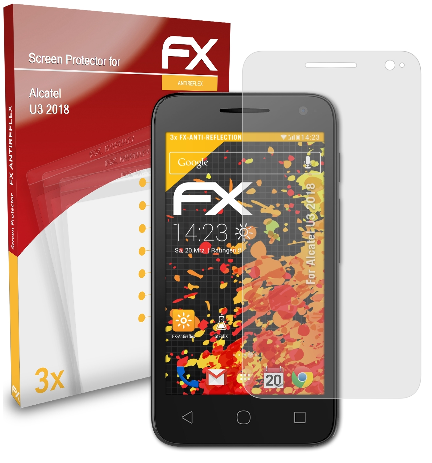 ATFOLIX 3x FX-Antireflex Displayschutz(für Alcatel U3 2018)