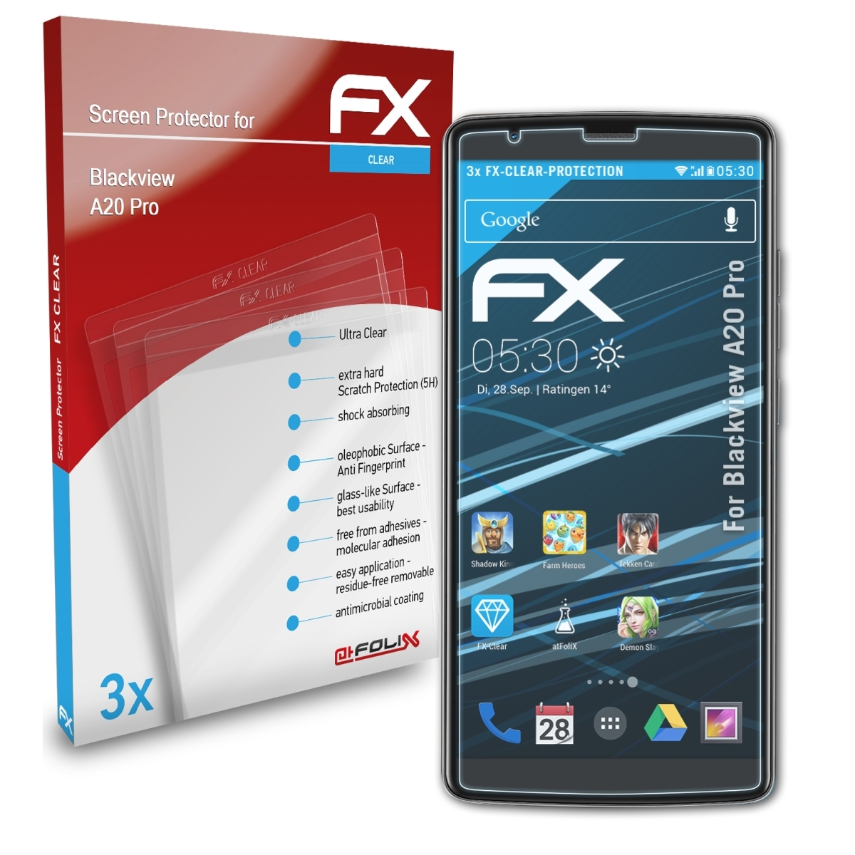 3x ATFOLIX Pro) Displayschutz(für FX-Clear Blackview A20