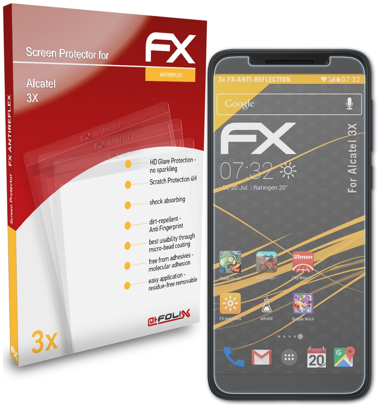 ATFOLIX 3x FX-Antireflex Displayschutz(für Alcatel 3X)