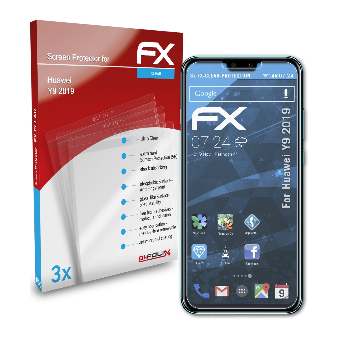 ATFOLIX 3x Y9 Displayschutz(für (2019)) FX-Clear Huawei