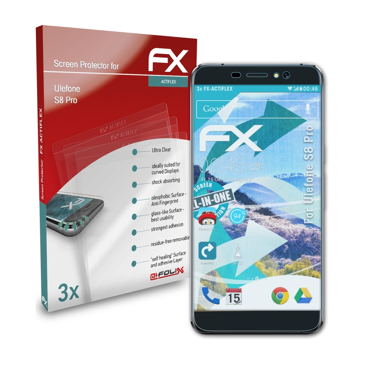 Ulefone S8 ATFOLIX 3x Displayschutz(für Pro) FX-ActiFleX