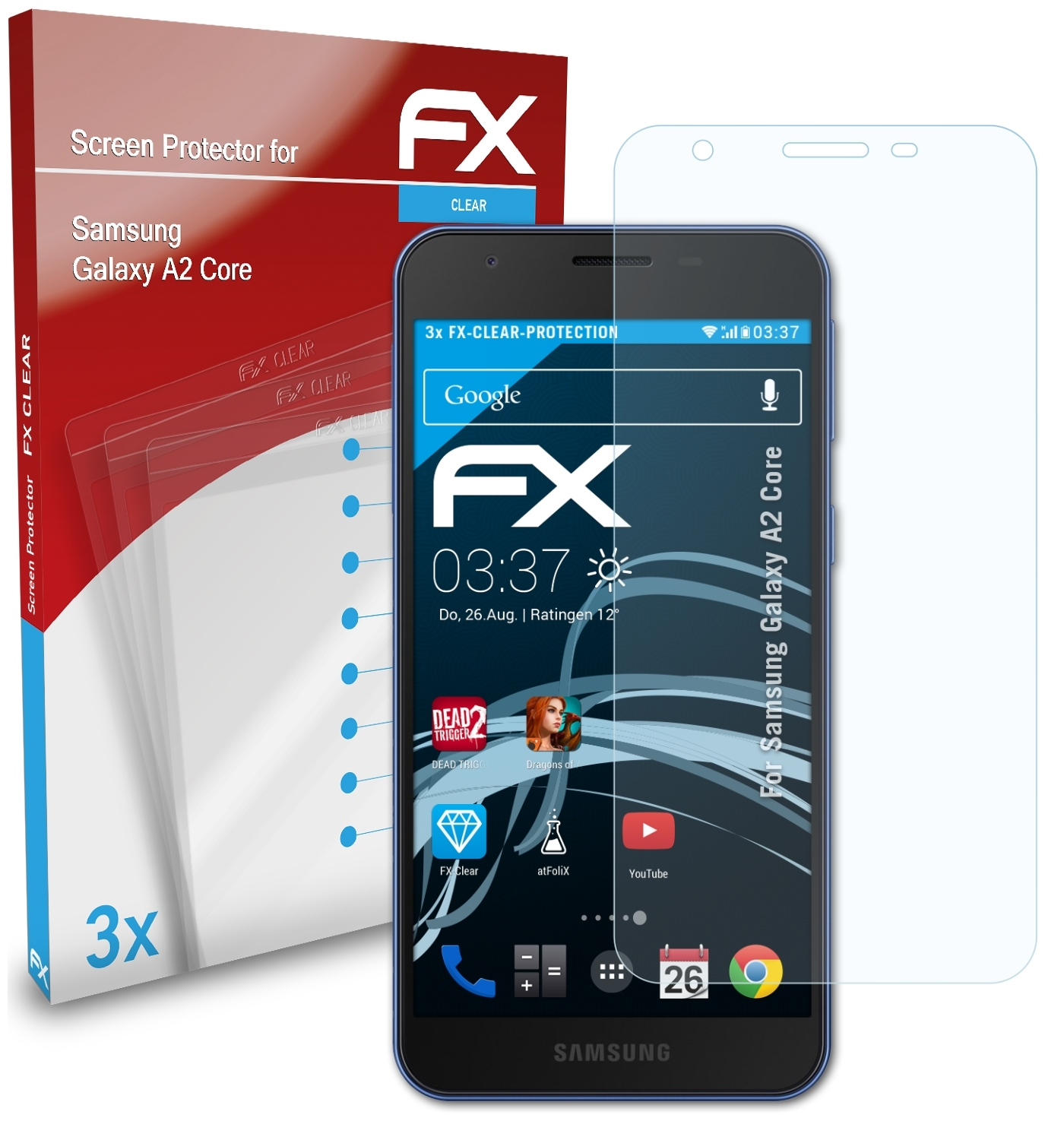 3x Galaxy FX-Clear Displayschutz(für ATFOLIX A2 Samsung Core)