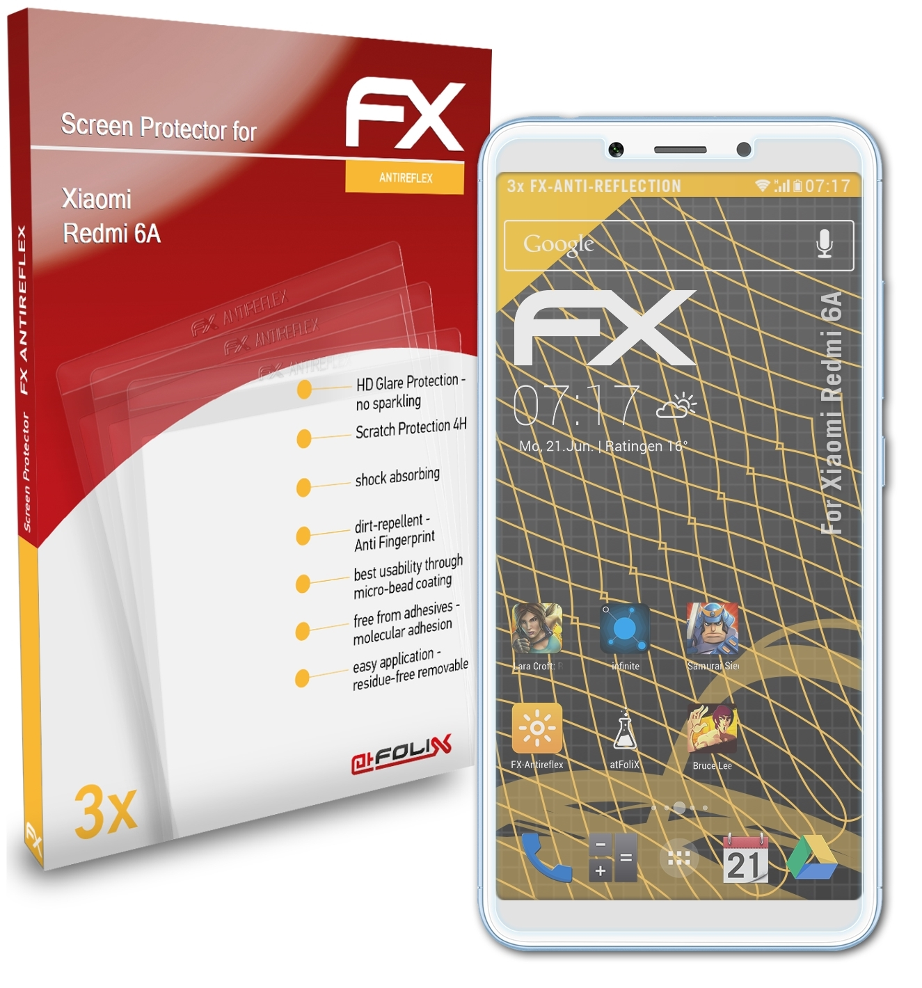 ATFOLIX 3x Displayschutz(für 6A) FX-Antireflex Xiaomi Redmi