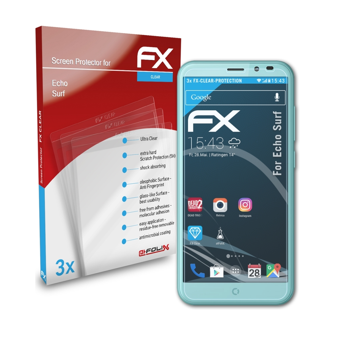 ATFOLIX 3x FX-Clear Displayschutz(für Echo Surf)