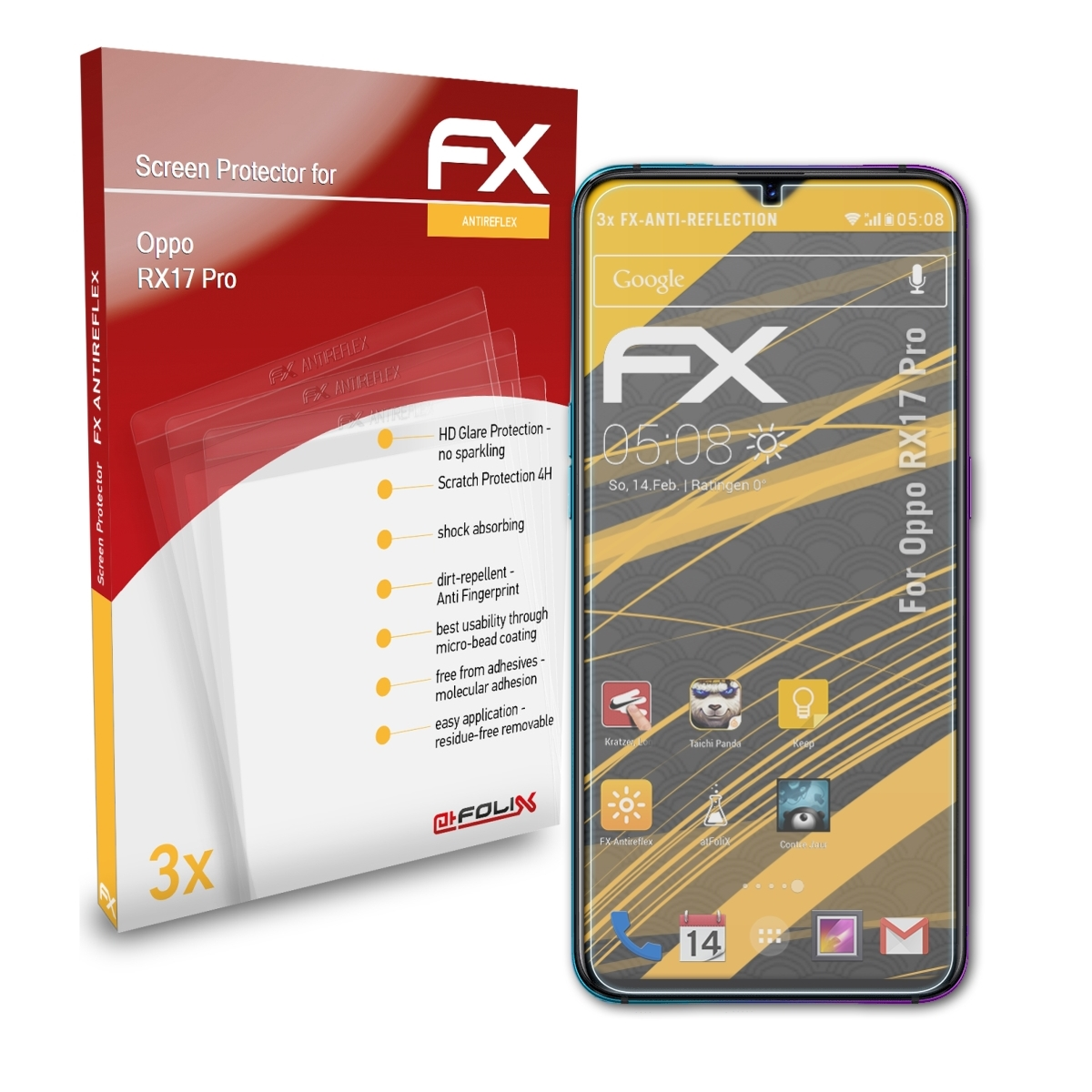 FX-Antireflex Displayschutz(für Oppo 3x ATFOLIX Pro) RX17