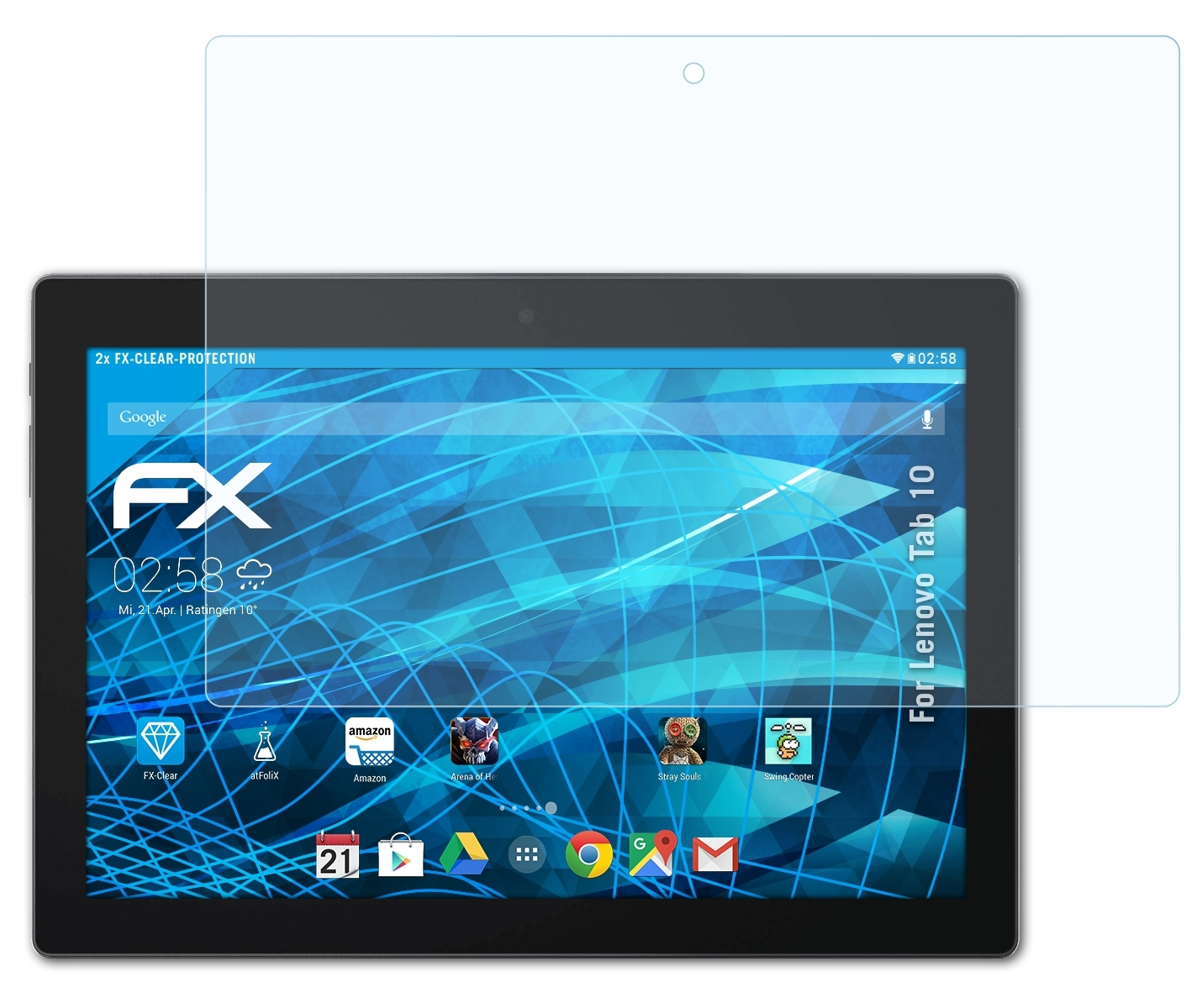 ATFOLIX 2x FX-Clear Lenovo 10) Displayschutz(für Tab