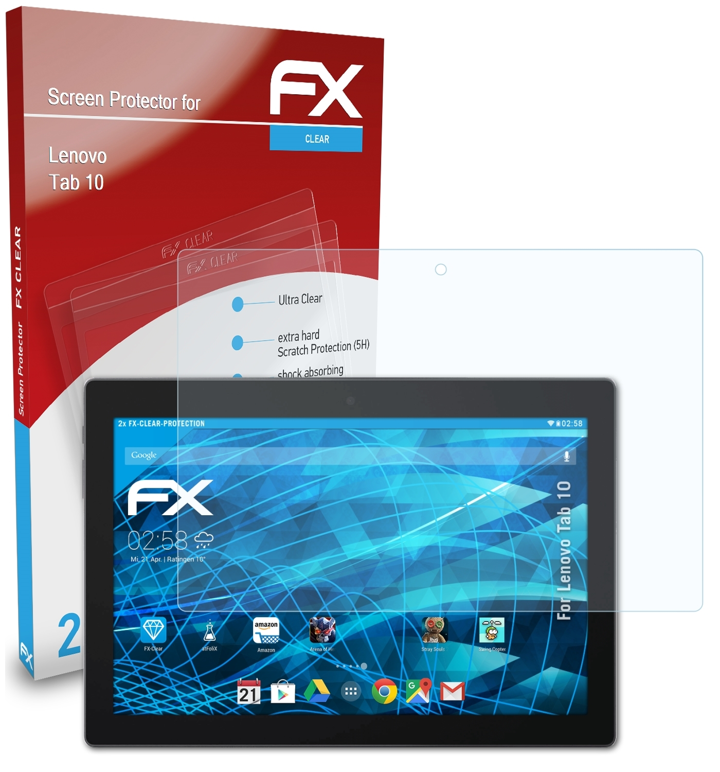 10) 2x Tab Displayschutz(für Lenovo ATFOLIX FX-Clear