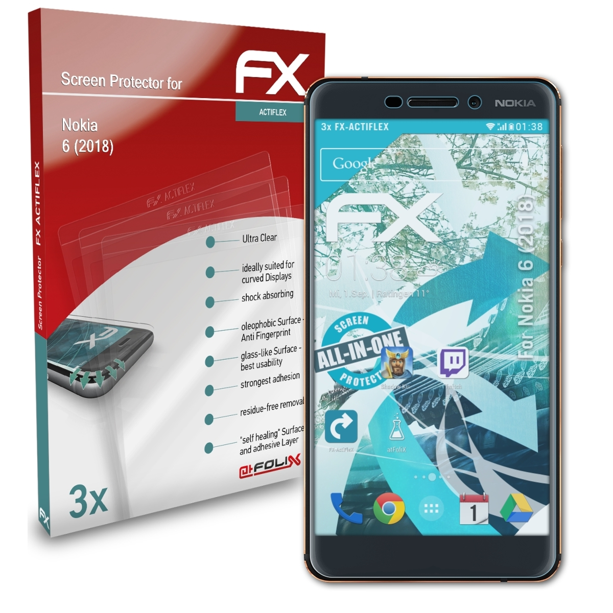 Nokia 6 (2018)) Displayschutz(für FX-ActiFleX 3x ATFOLIX