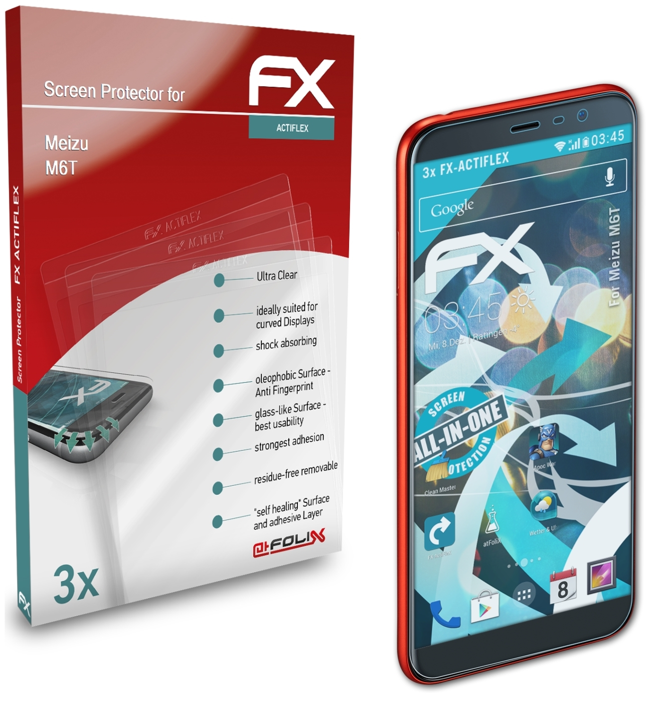 ATFOLIX 3x M6T) FX-ActiFleX Displayschutz(für Meizu
