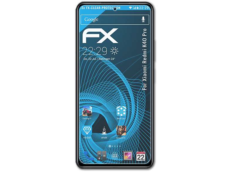 ATFOLIX 3x FX-Clear Displayschutz(für Xiaomi Redmi K40 Pro)