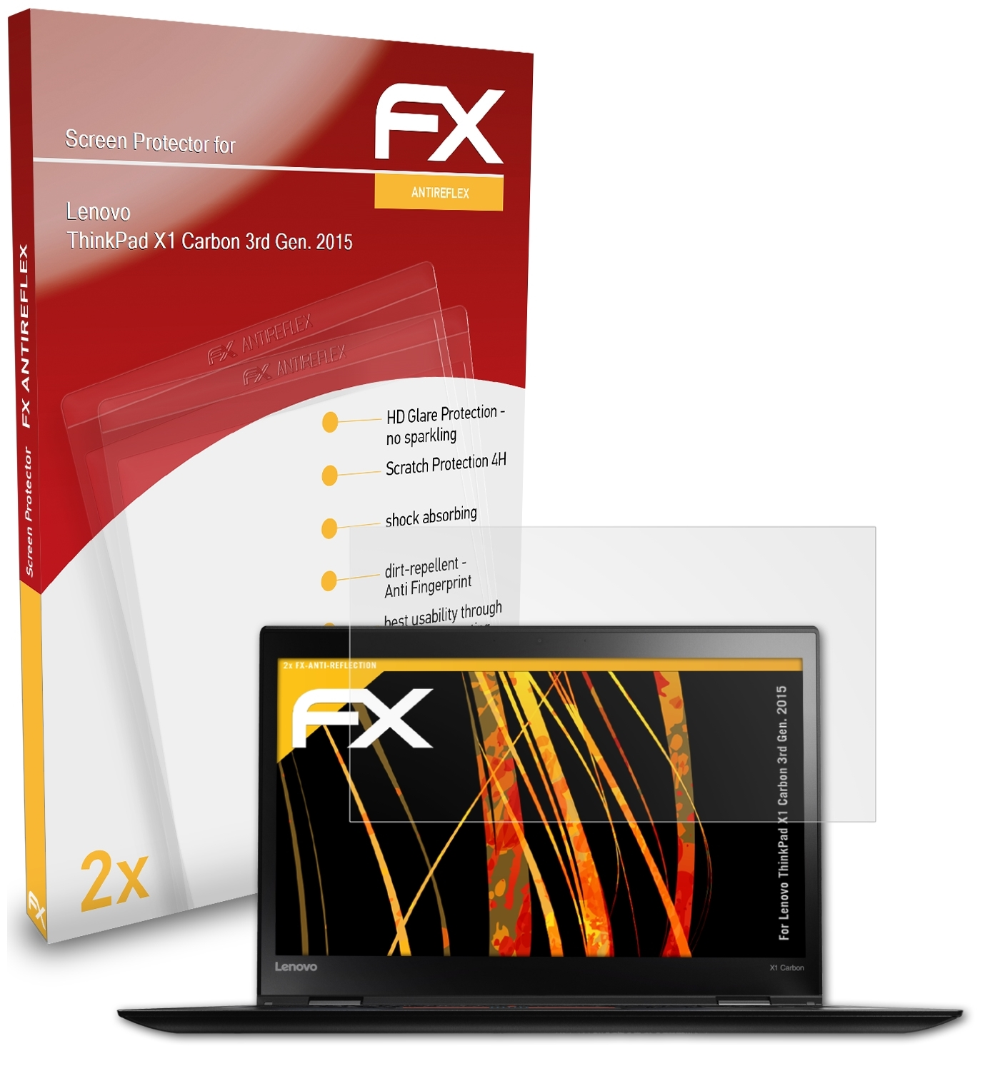 2015)) ThinkPad Lenovo 2x FX-Antireflex Carbon ATFOLIX (3rd X1 Gen. Displayschutz(für