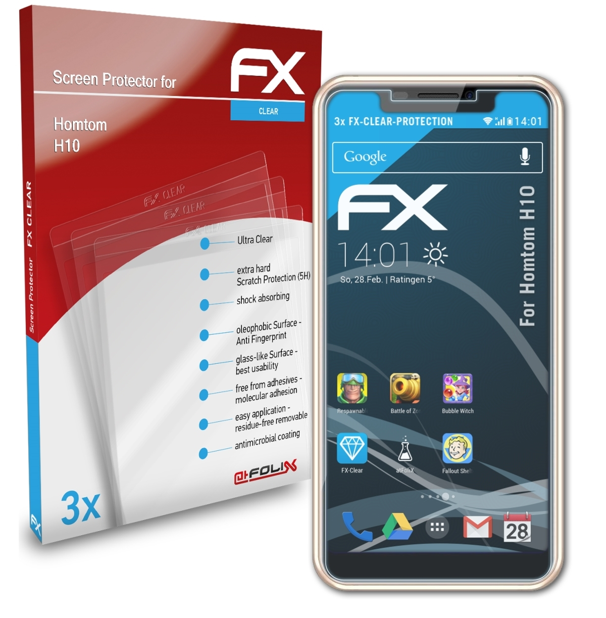 ATFOLIX 3x FX-Clear Displayschutz(für Homtom H10)
