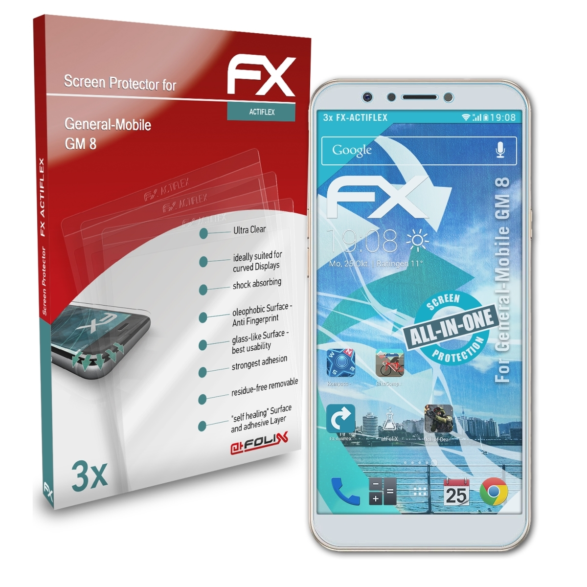 ATFOLIX 3x FX-ActiFleX Displayschutz(für 8) General-Mobile GM