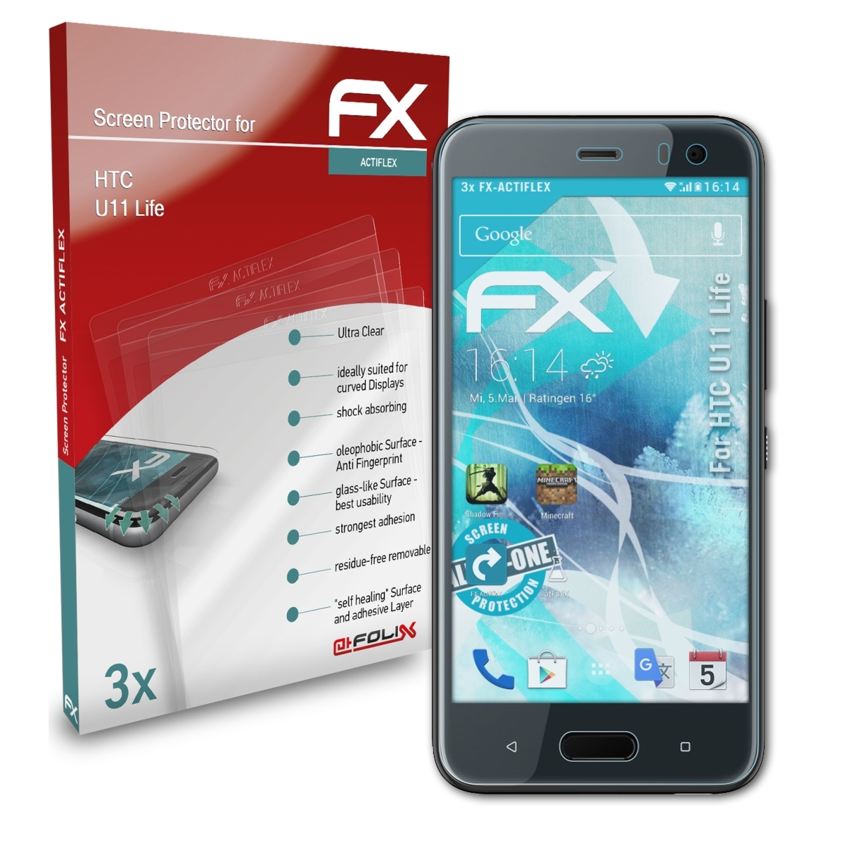 ATFOLIX 3x Life) U11 Displayschutz(für HTC FX-ActiFleX
