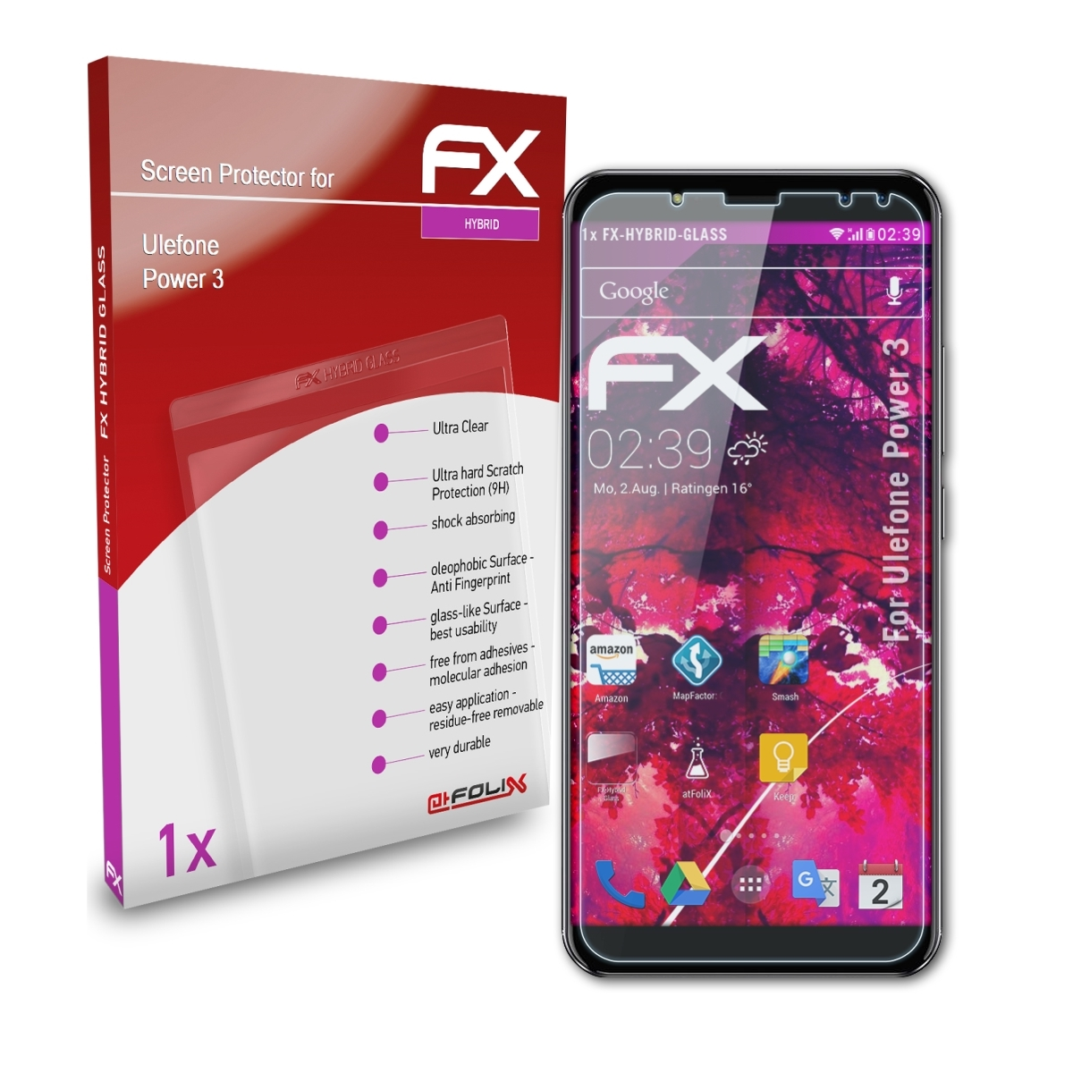 ATFOLIX FX-Hybrid-Glass Schutzglas(für Ulefone Power 3)
