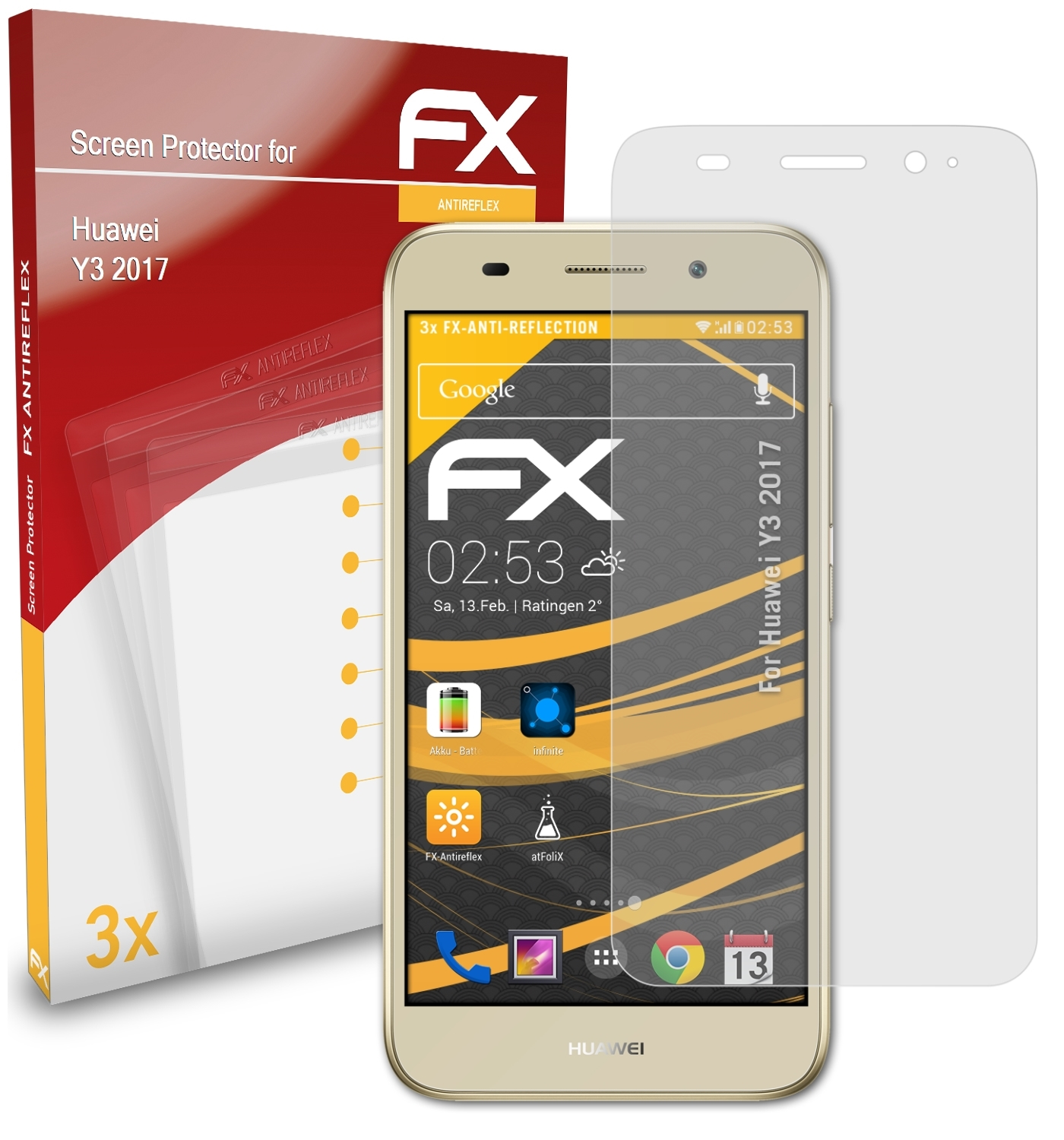 Y3 FX-Antireflex Huawei ATFOLIX Displayschutz(für 2017) 3x