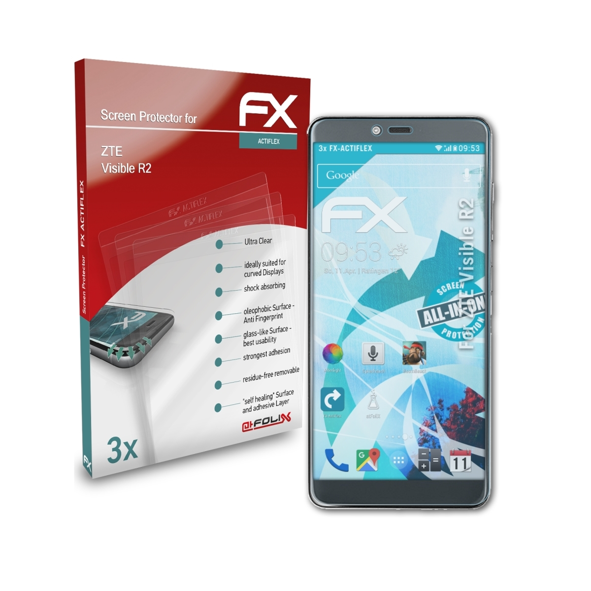 3x ZTE ATFOLIX R2) FX-ActiFleX Visible Displayschutz(für