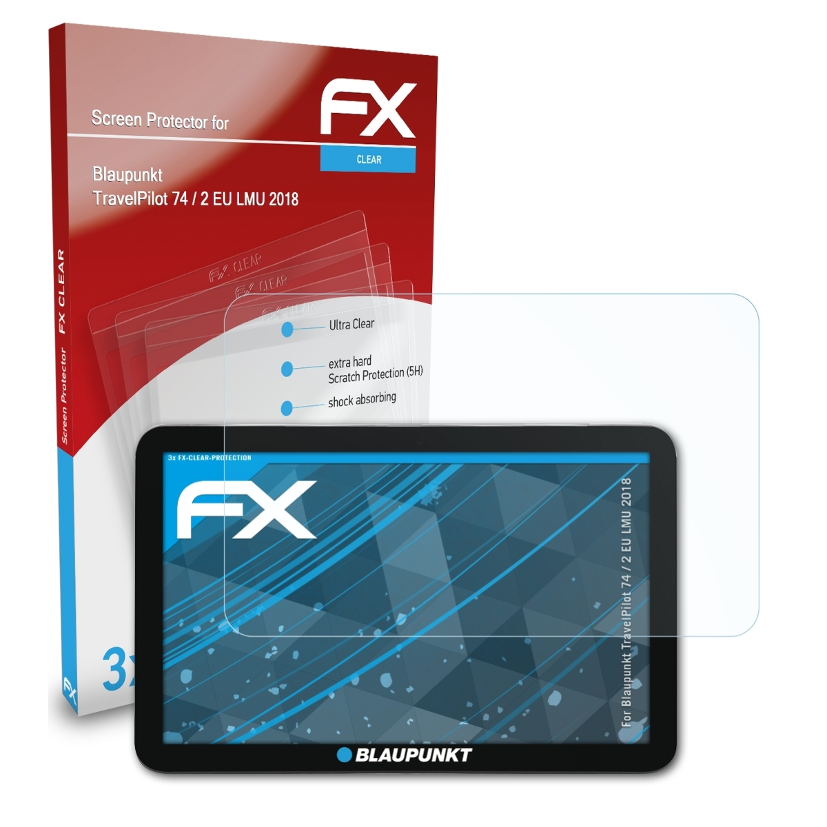 EU 3x FX-Clear (2018)) 2 74 Displayschutz(für LMU / TravelPilot Blaupunkt ATFOLIX