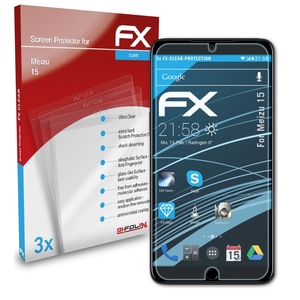 Displayschutz(für 15) 3x FX-Clear ATFOLIX Meizu