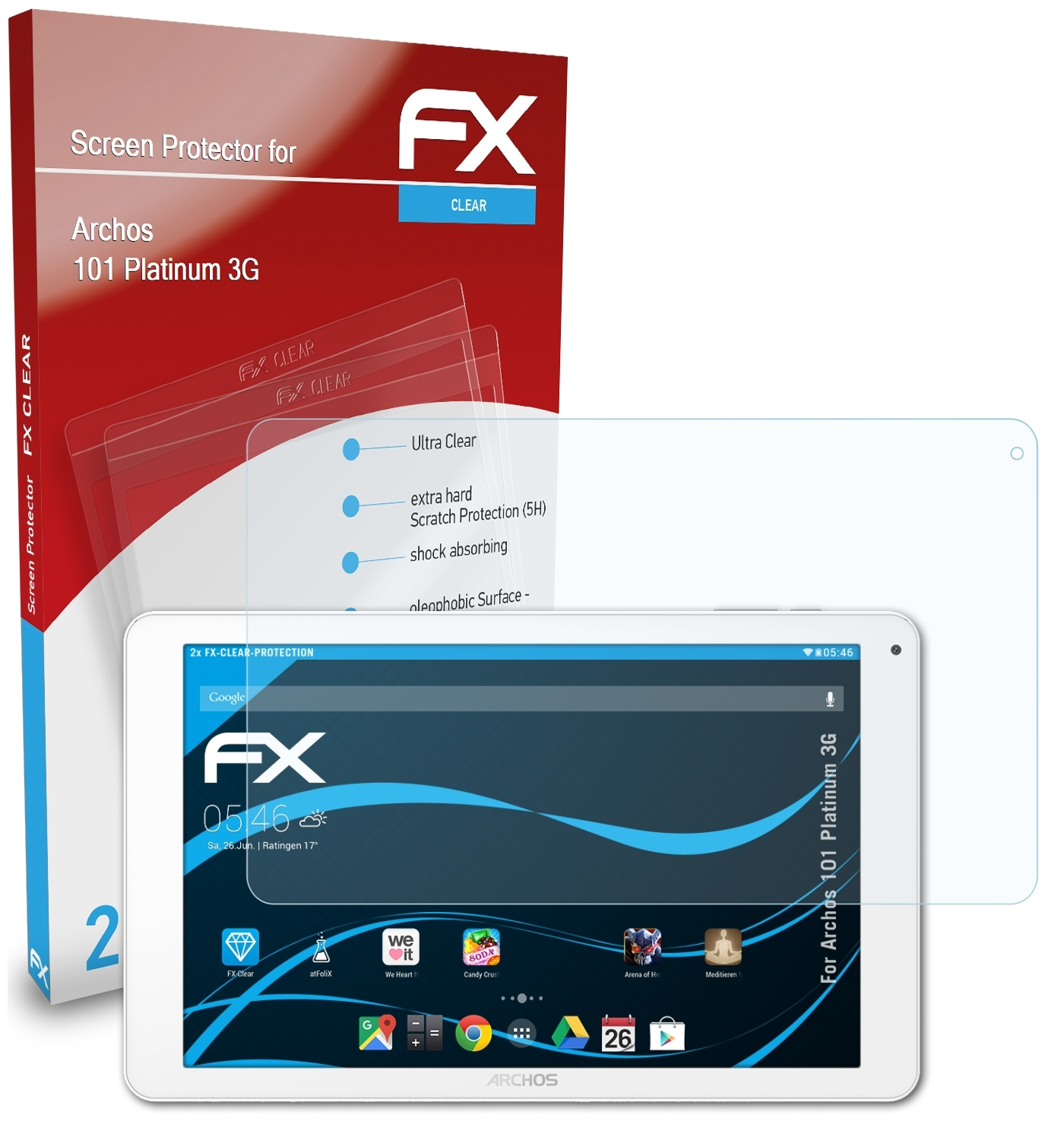 ATFOLIX 2x FX-Clear Displayschutz(für Archos Platinum 3G) 101