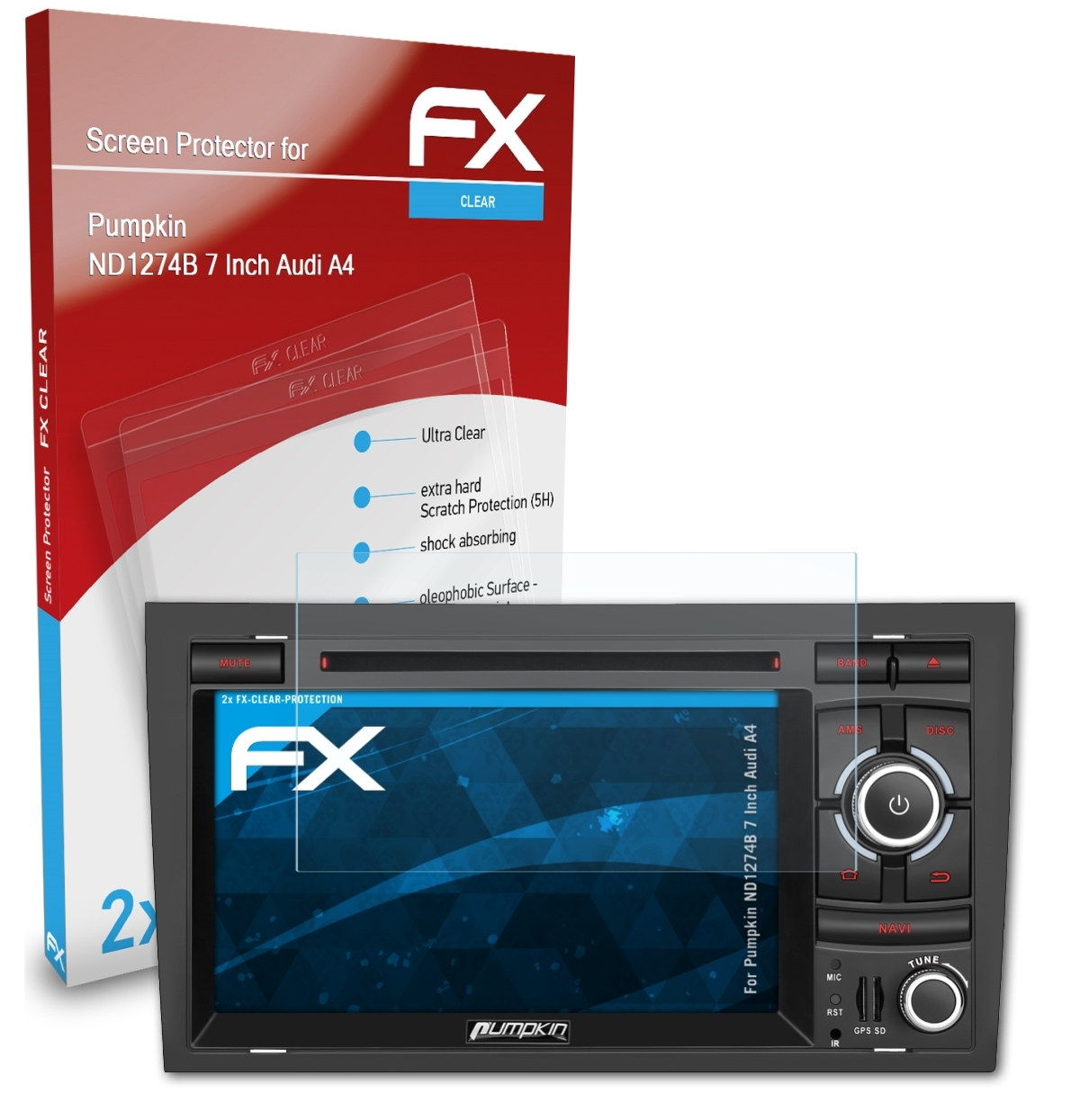 ATFOLIX 2x FX-Clear Displayschutz(für Pumpkin 7 ND1274B Inch (A4))