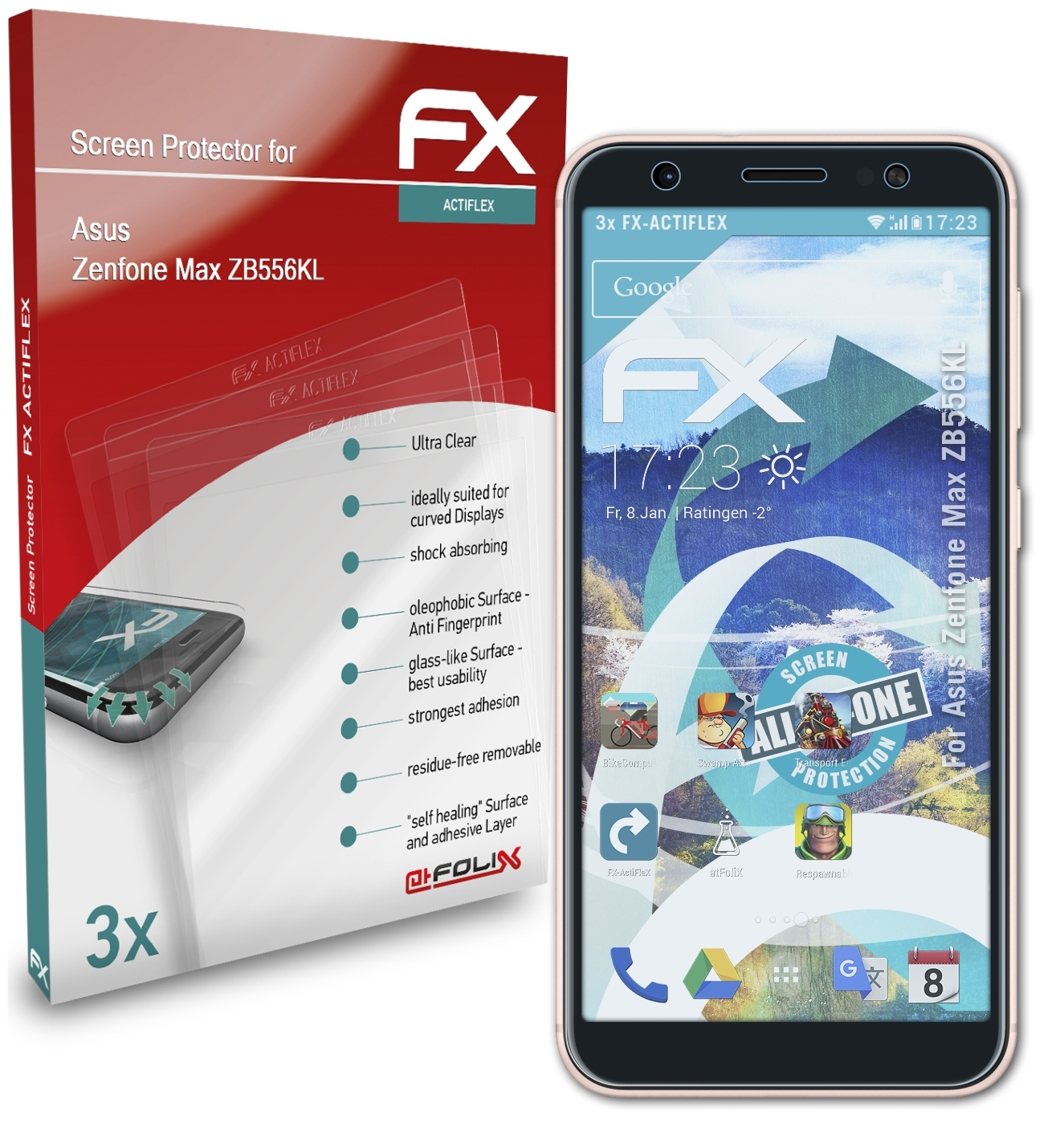 ATFOLIX 3x FX-ActiFleX Displayschutz(für (ZB556KL)) Asus Zenfone Max