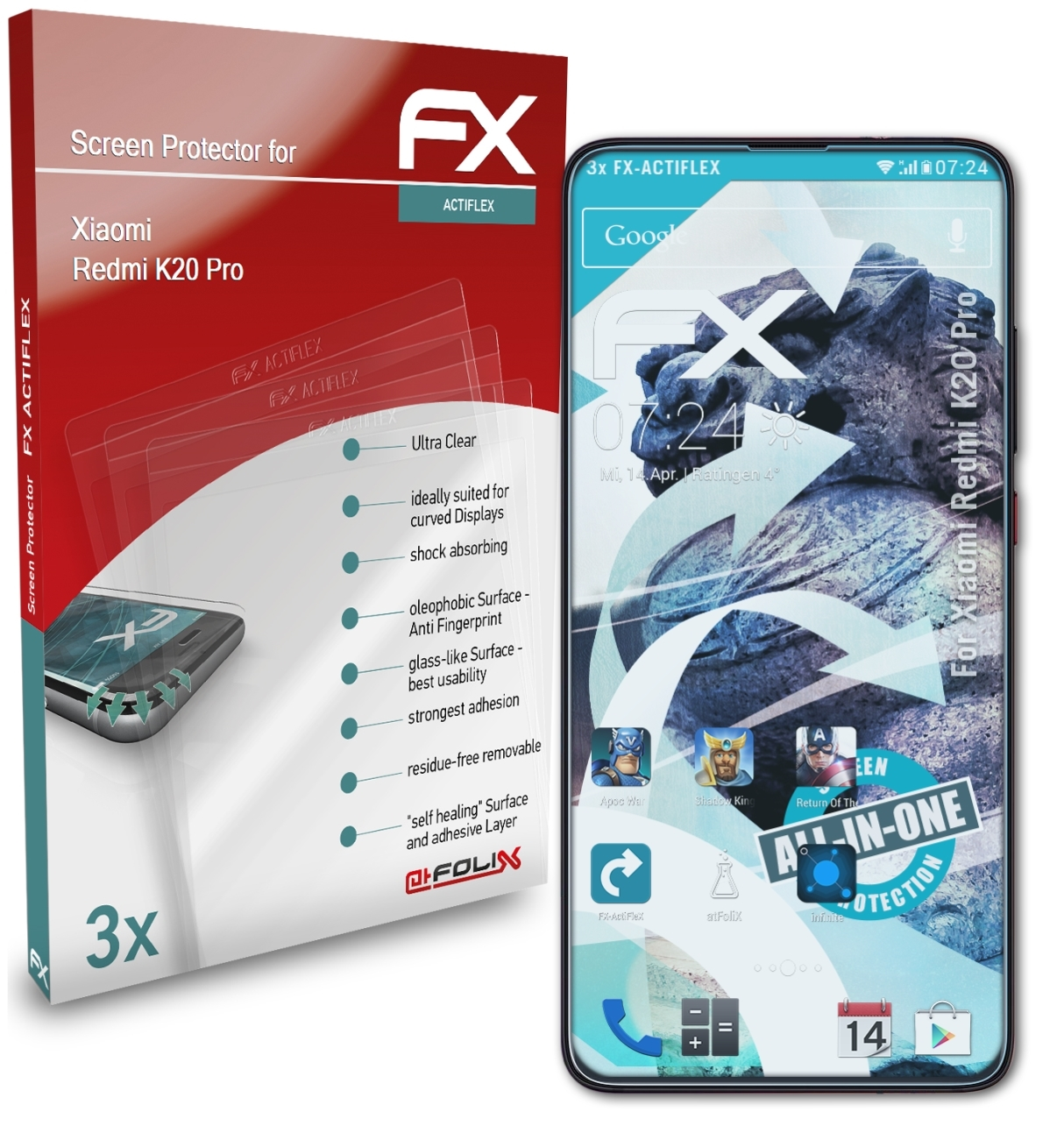 ATFOLIX 3x Xiaomi FX-ActiFleX K20 Displayschutz(für Pro) Redmi