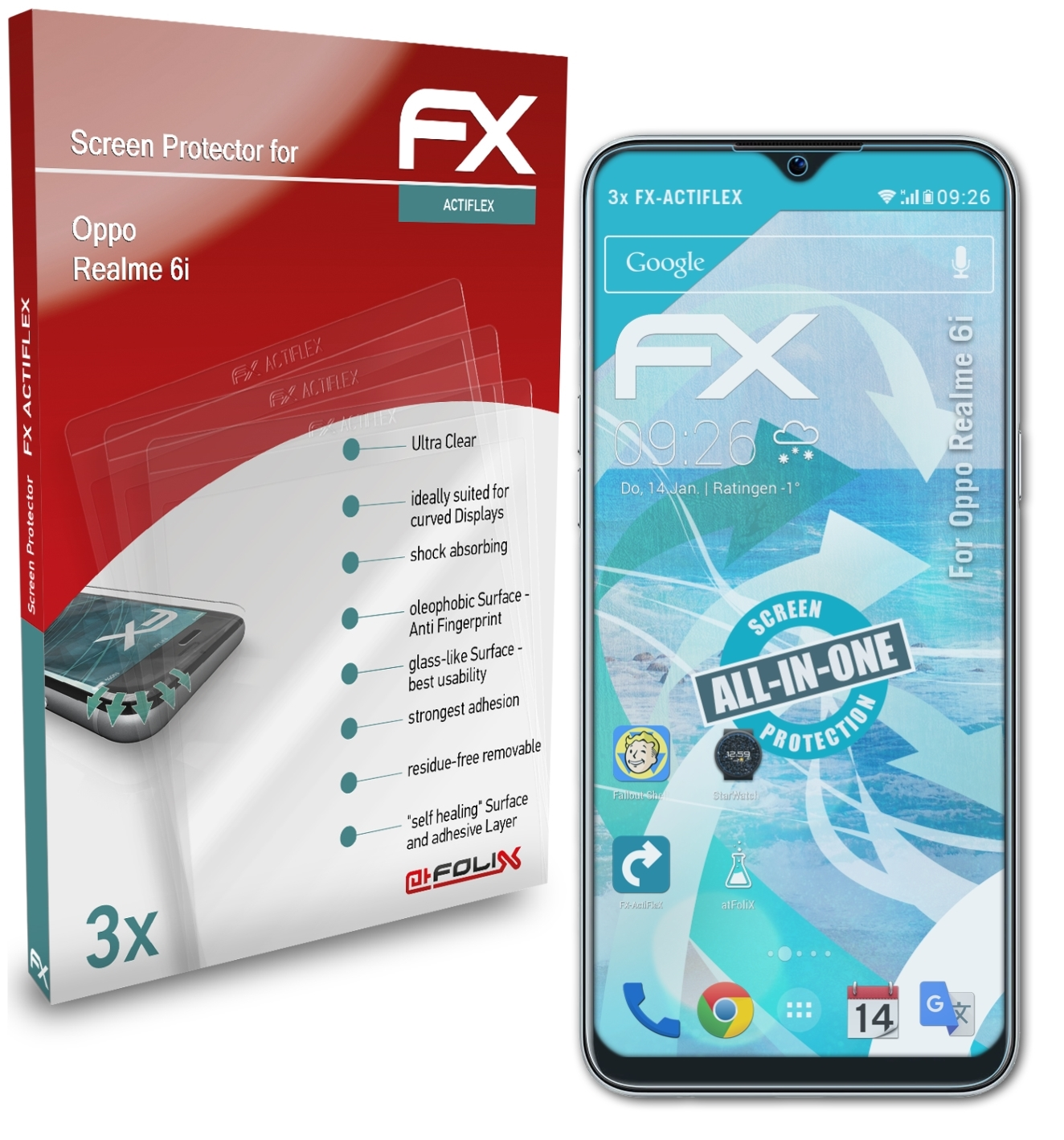 ATFOLIX 3x FX-ActiFleX Displayschutz(für Oppo 6i) Realme