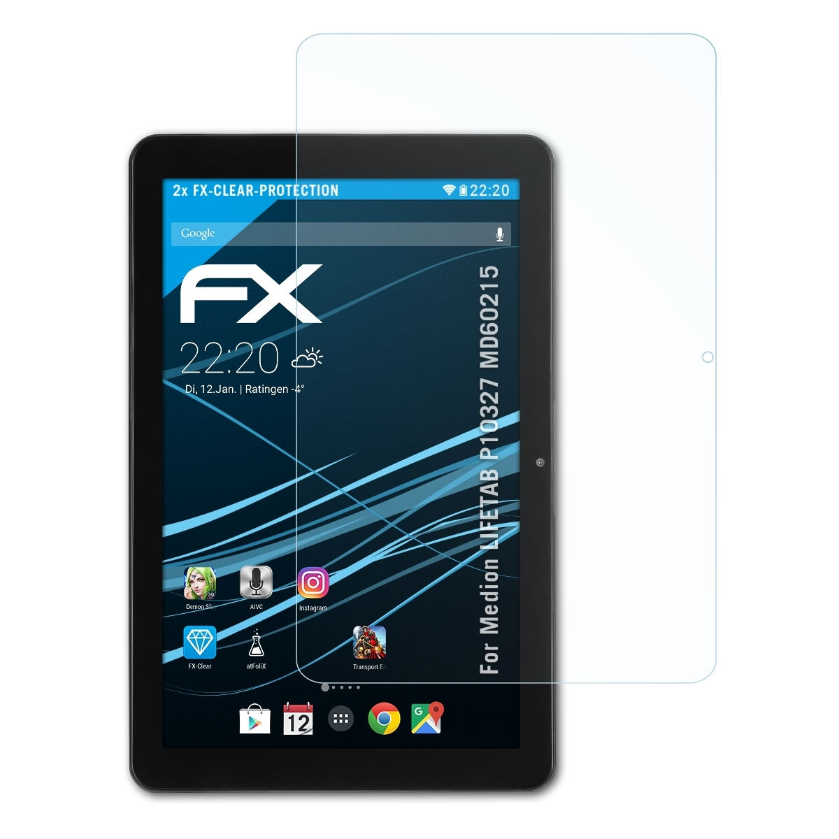 ATFOLIX 2x FX-Clear P10327 LIFETAB Displayschutz(für (MD60215)) Medion